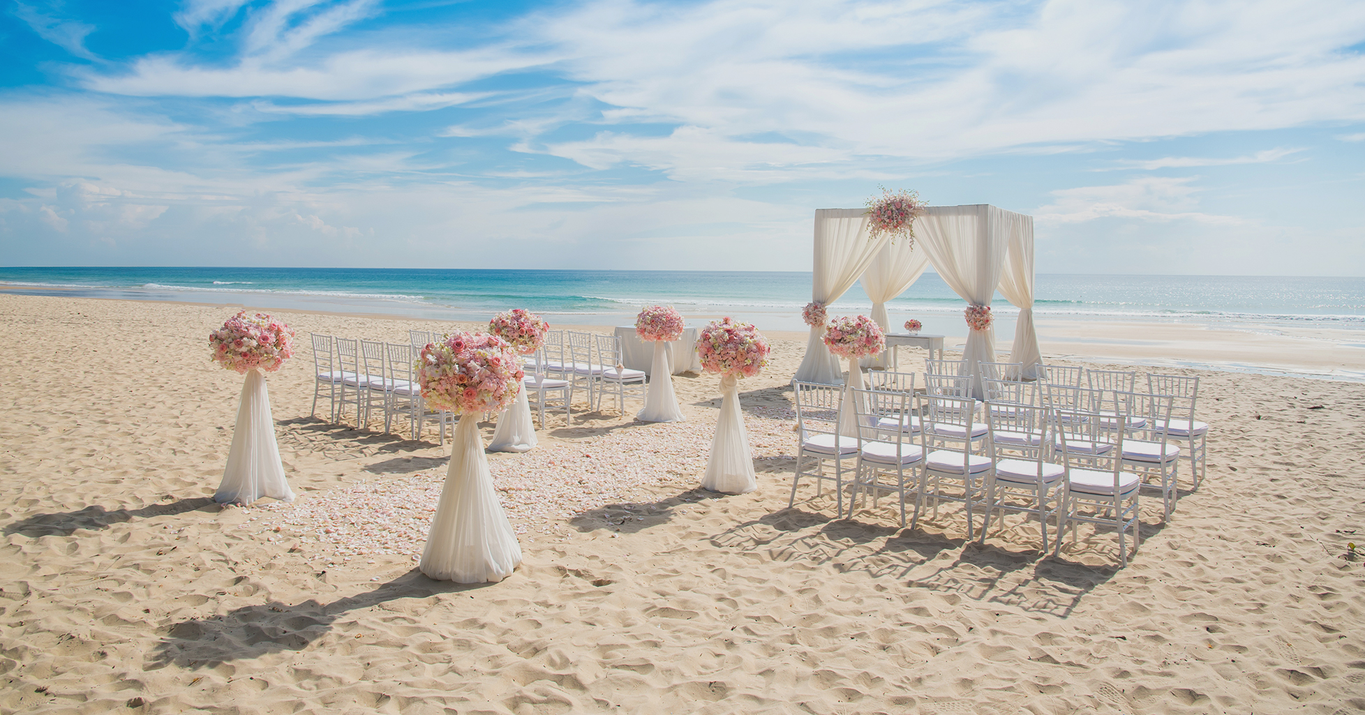 a wedding set up on a beach