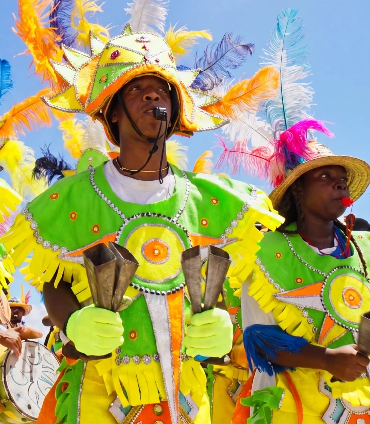 a group of people in colorful clothing