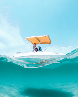 a person in a boat under water