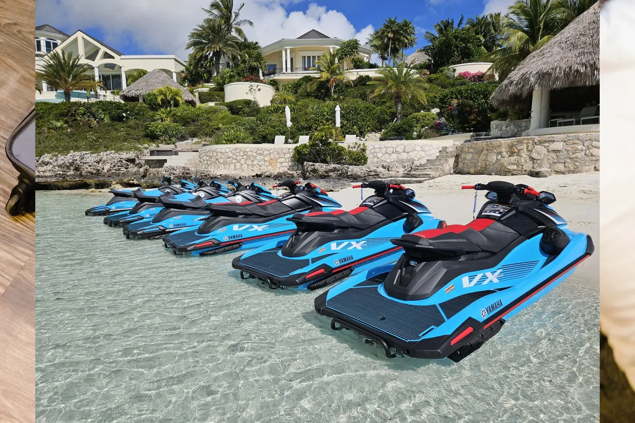 a group of jet skis in water