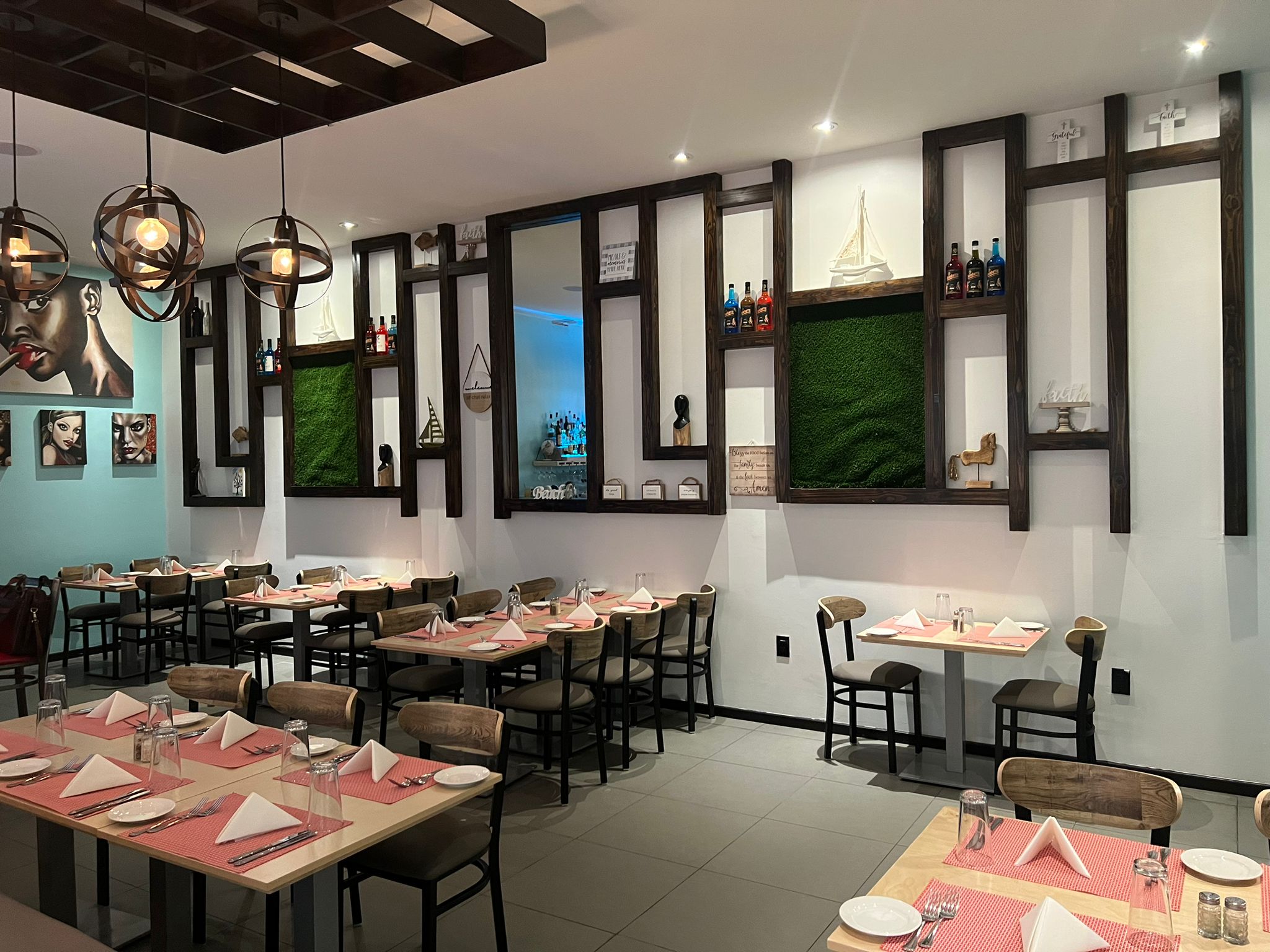 a room with tables and chairs