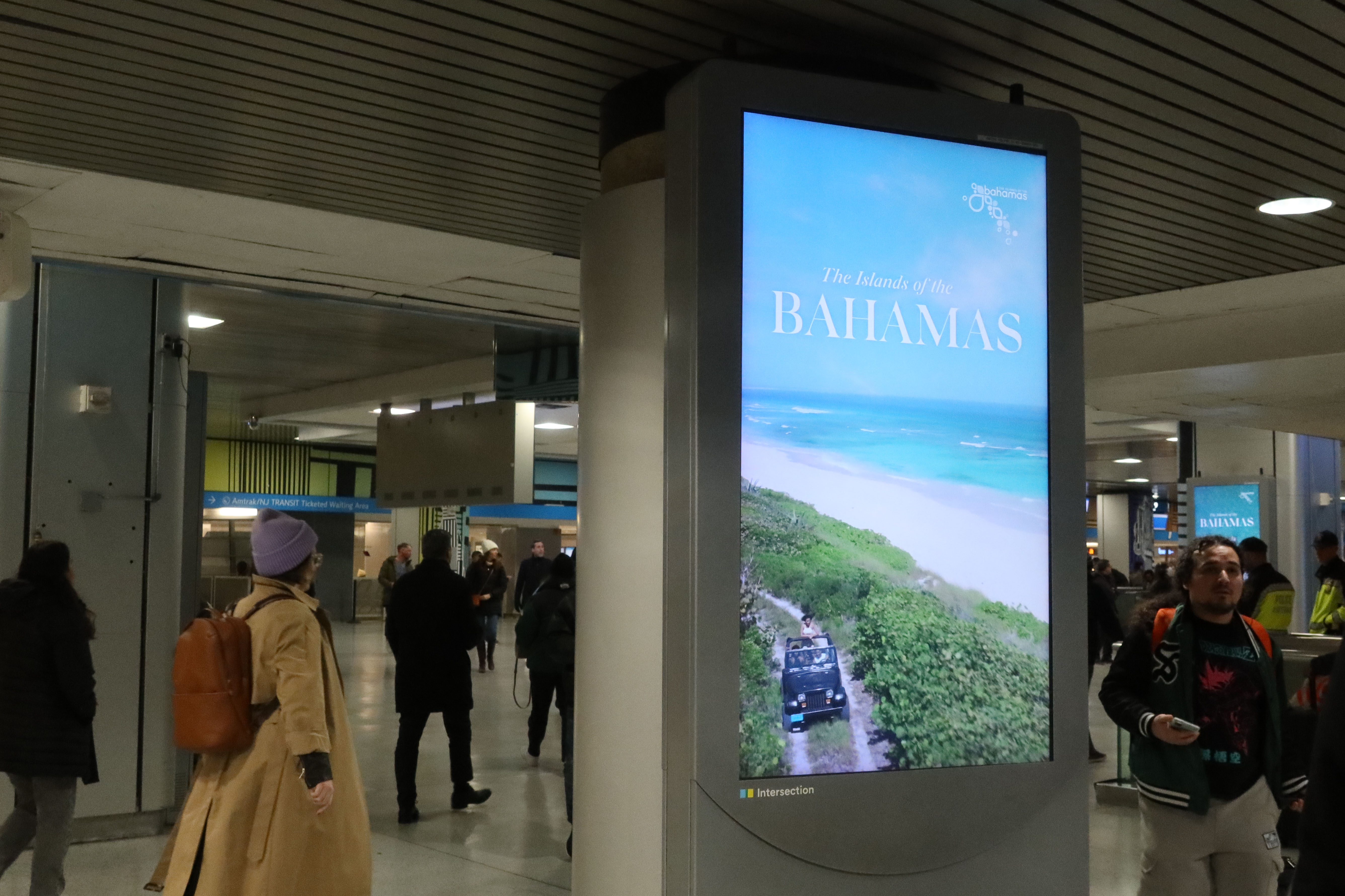 a large screen in a building