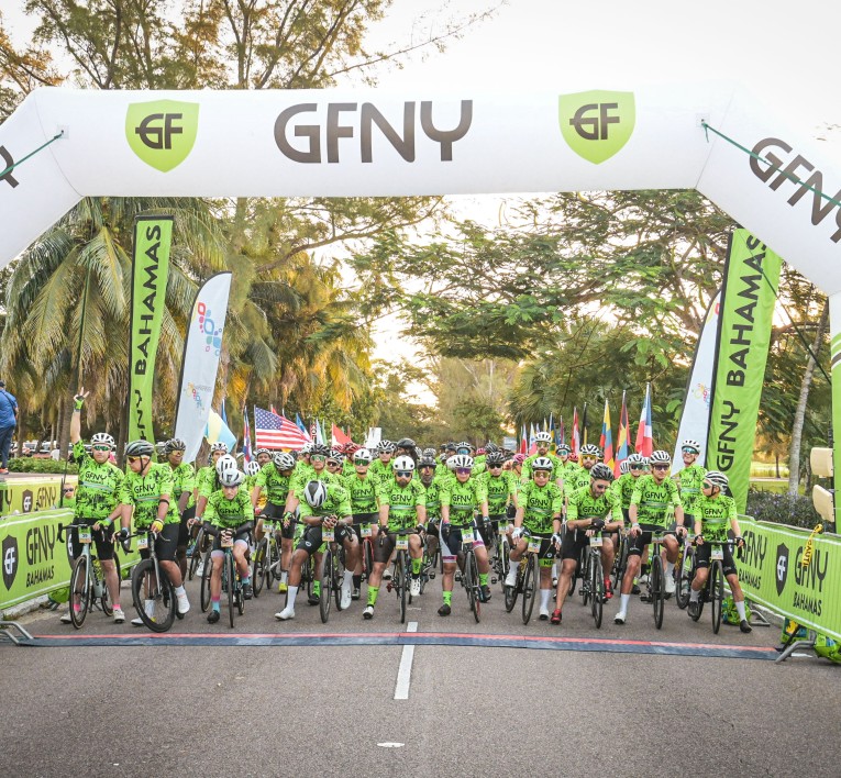 a group of people on bicycles