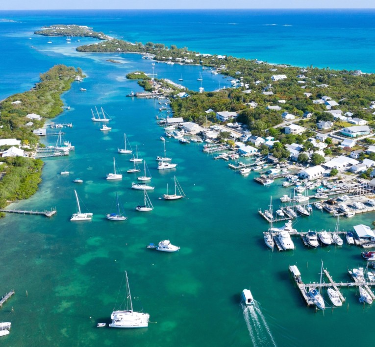 a group of boats in a harbor