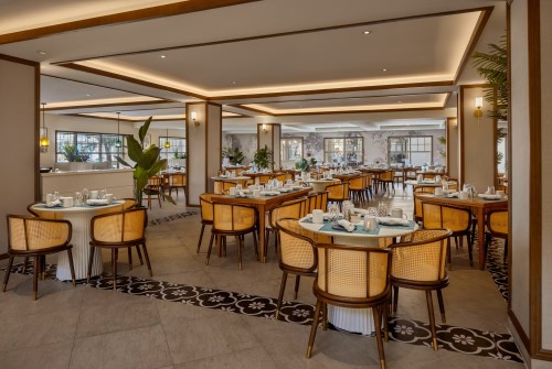 a room with tables and chairs