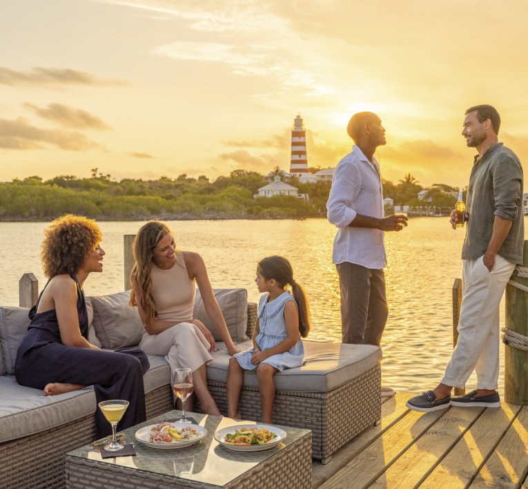 a group of people on a dock