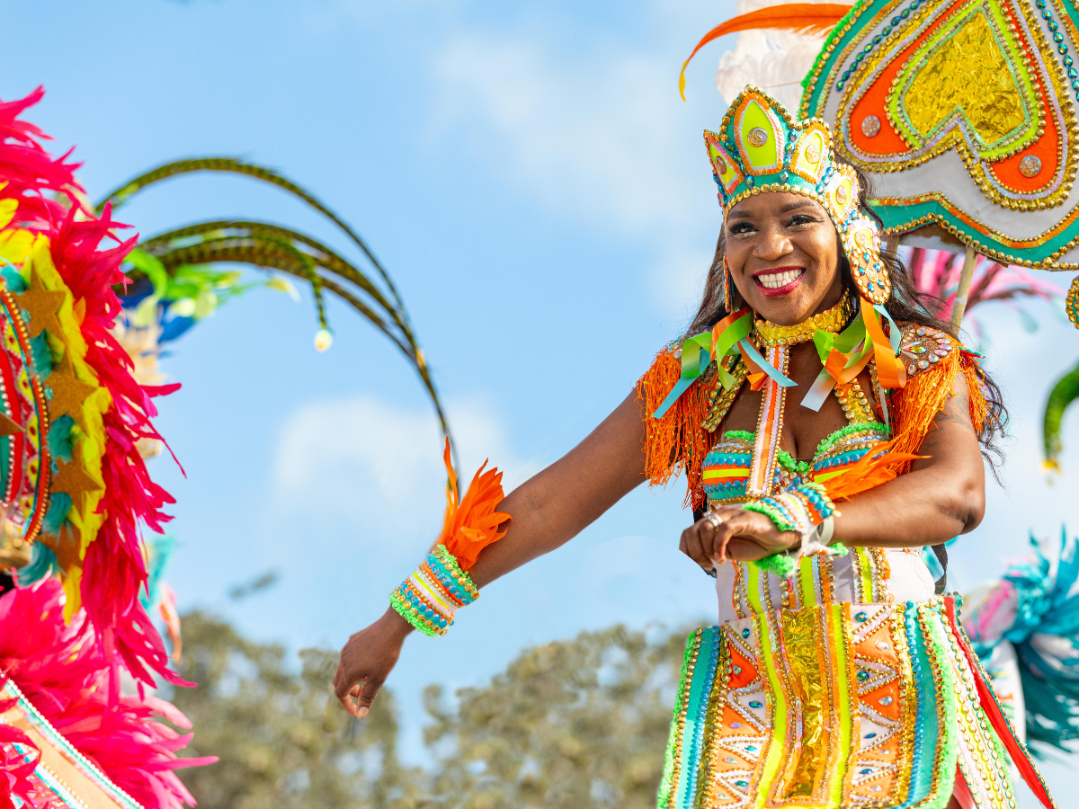 a woman in a colorful garment