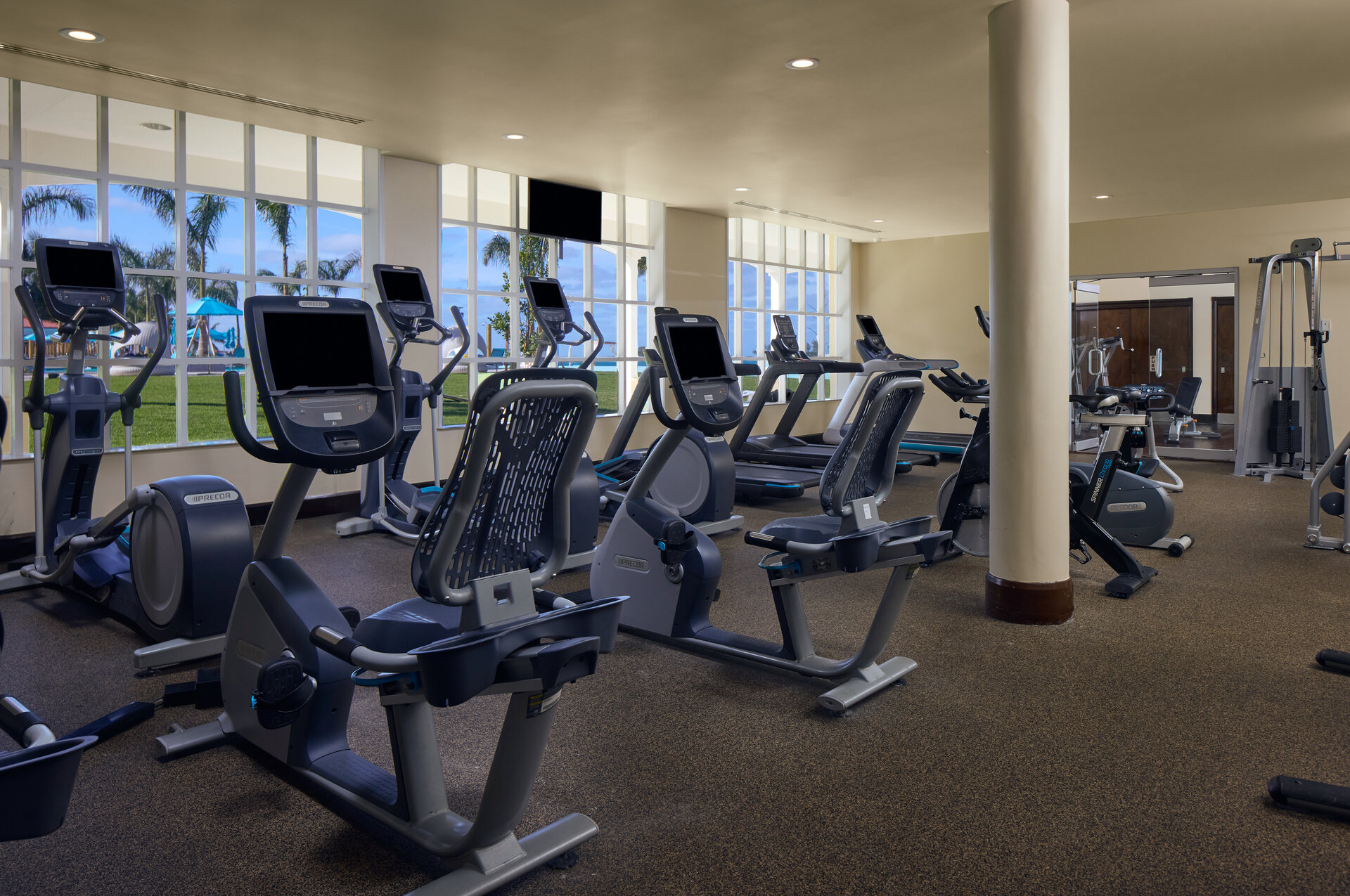 a room with exercise machines