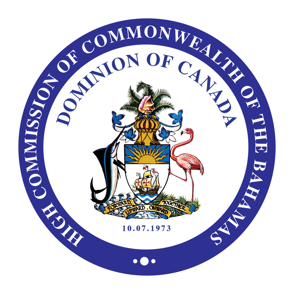 a blue circle with a white circle with a blue and white circle with a blue and white circle with a pink flamingo and a fish and a bird on it