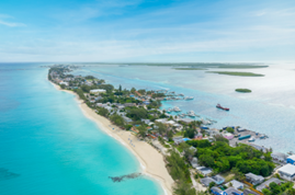 a beach with a body of water and a city