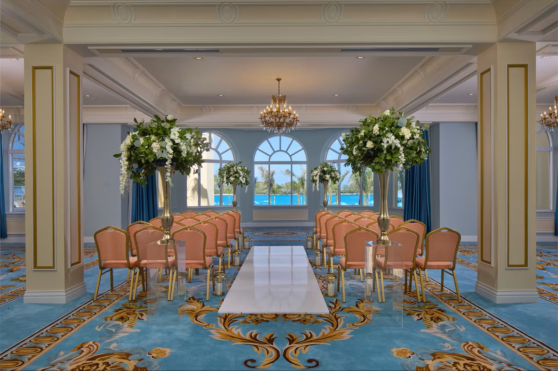 a room with chairs and tables